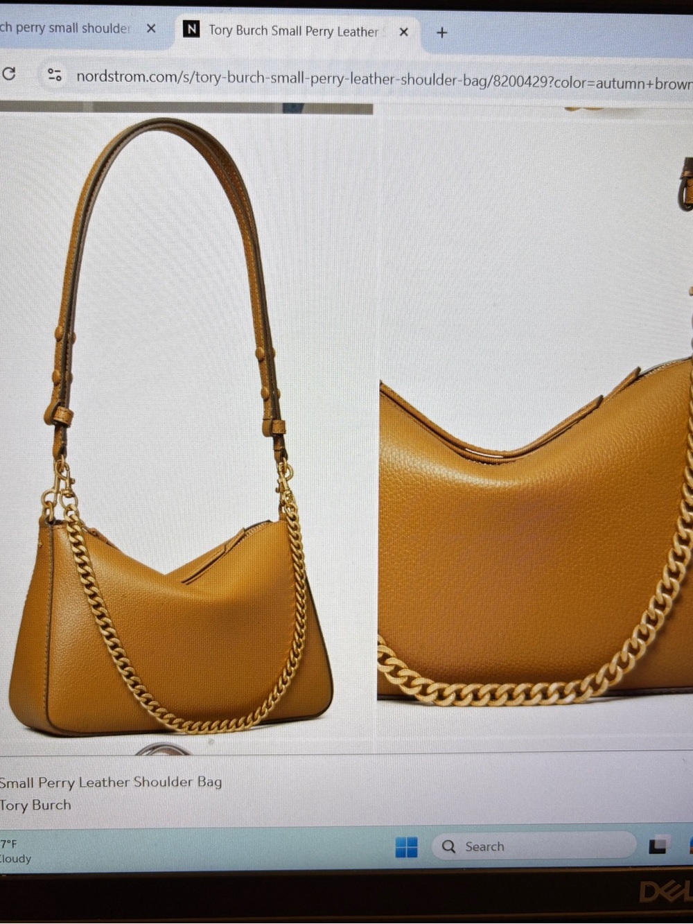 Tory Burch Curved Leather Shoulder Bag in Autumn Brown with Gold Chain
